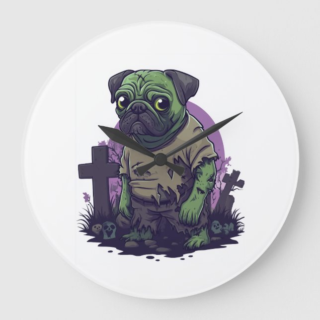 Zombie Pug � Undead Funny Halloween Dog Stor Klocka (Framsida)