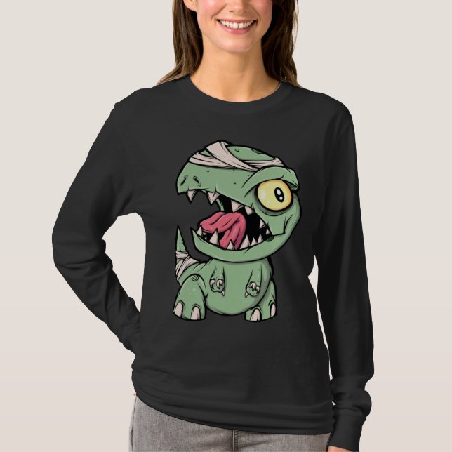 Zombie Rex Dinosaur  For Boys Mummy Halloween T Shirt (Framsida)