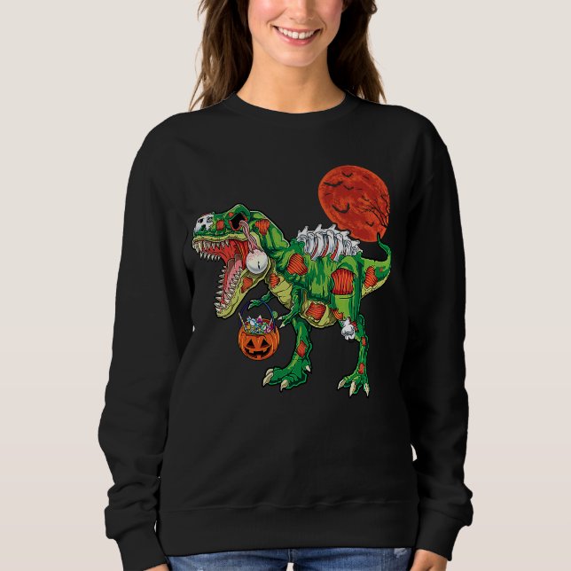 Zombie rex dinosaur skeleton Halloween Kids costum T Shirt (Framsida)