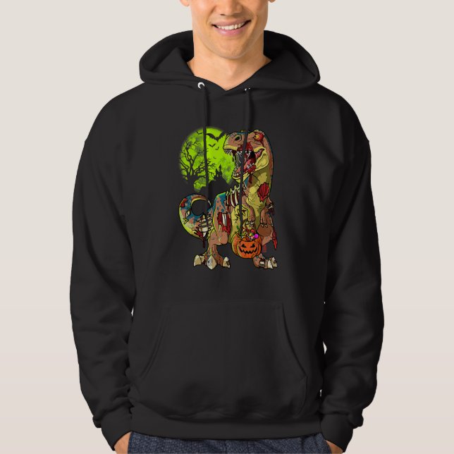 Zombie Rex Halloween Pojkar Barn Pumpa Dinosaurie  Hoodie (Framsida)