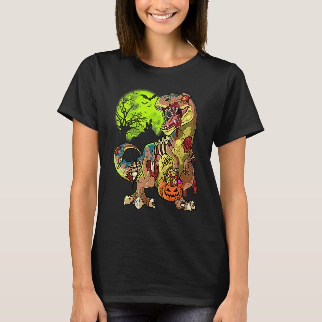 Zombie Rex Halloween Pojkar Barn Pumpa Dinosaurie  T Shirt (Framsida)