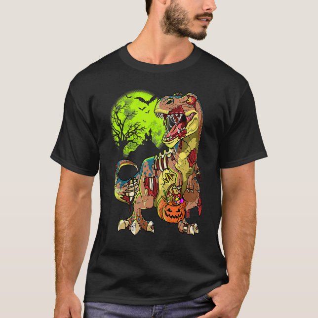 Zombie Rex Halloween Pojkar Barn Pumpa Dinosaurie  T Shirt (Framsida)
