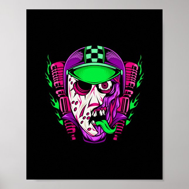 Zombie Rider Neon Horror Biker Design Poster (Framsidan)