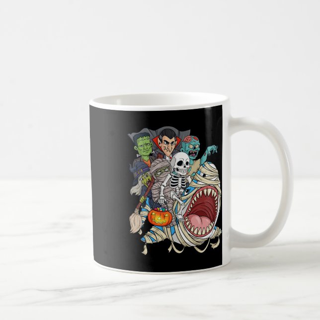 Zombie Riding Mummy Shark Vampire Halloween Pumpki Kaffemugg (Höger)