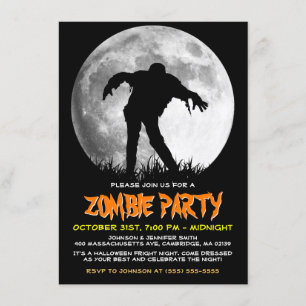 Zombie Rises Apocalypse Party Full Moon Halloween Inbjudningar