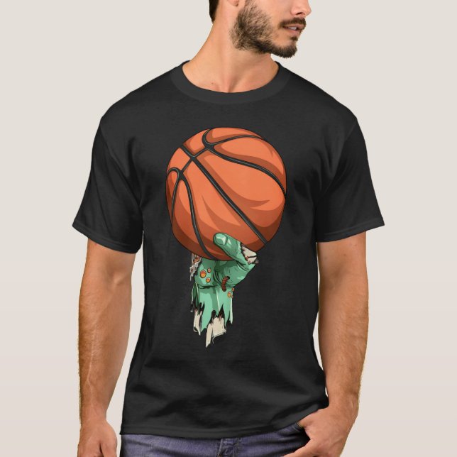Zombie Rock Hand Holding Basketball Halloween frie T Shirt (Framsida)