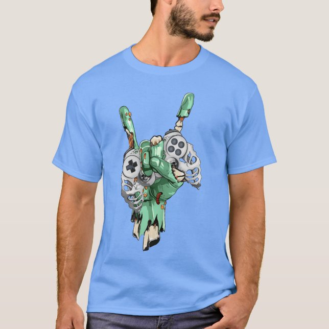 Zombie Rock Hand Holding Skeleton GamingController T Shirt (Framsida)