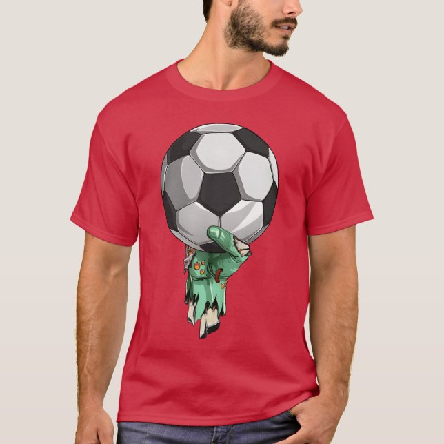 Zombie Rock Hand Holding Soccer Ball Halloween gir T Shirt (Framsida)
