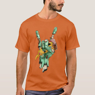 Zombie Rock Hand Holding Zombie Pizza Halloween fr T Shirt
