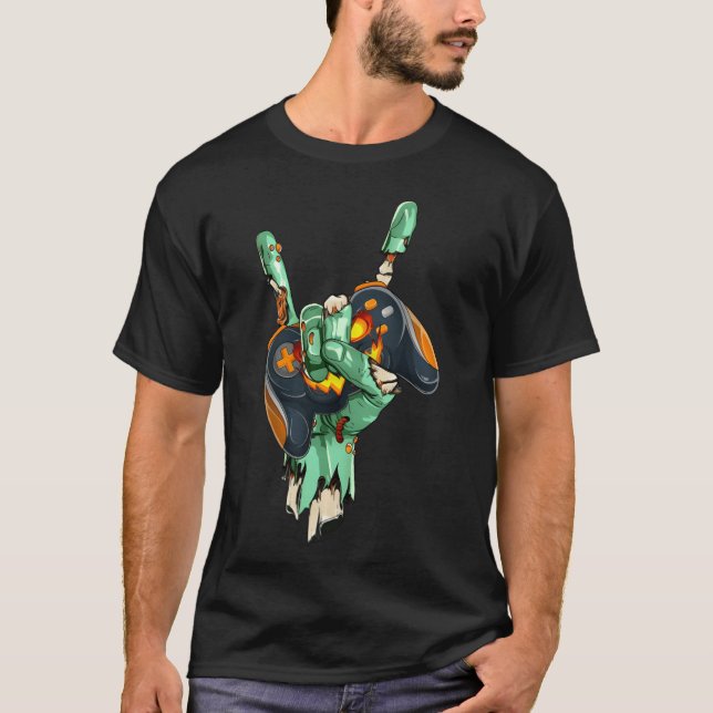 Zombie Rock Hand som håller Monster Gaming Control T Shirt (Framsida)