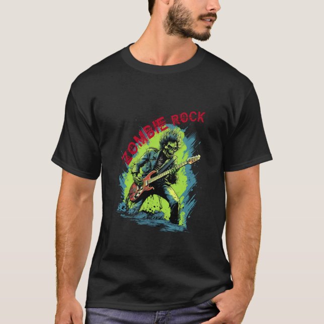 Zombie Rock Zombie Spelar Elgitarr Slayer T Shirt (Framsida)