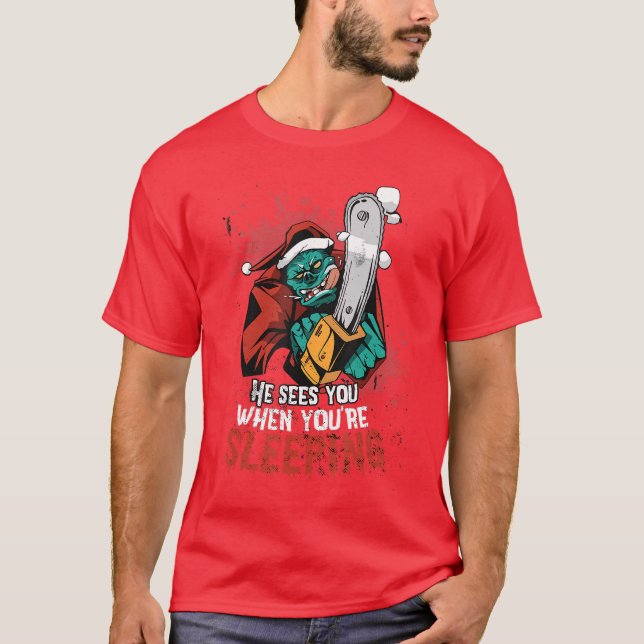 Zombie Santa Chainsaw Horror Movie Lover Gift boy T Shirt (Framsida)
