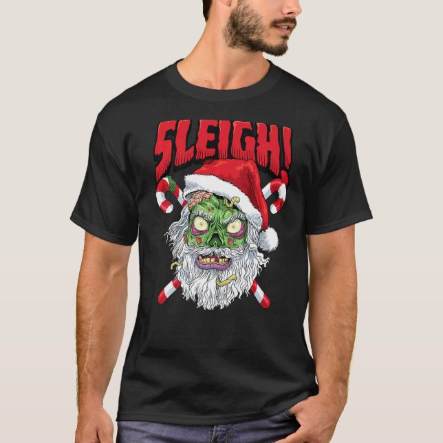 Zombie Santa Sleigh jul Hail Jultomten Hor T Shirt (Framsida)