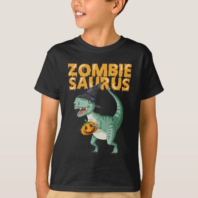 Zombie Saurus Dinosaur T Rex Halloween-barn T Shirt (Framsida)