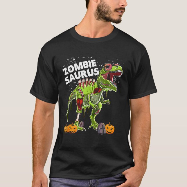 Zombie Saurus  Halloween Kids Dinosaur rex T Shirt (Framsida)