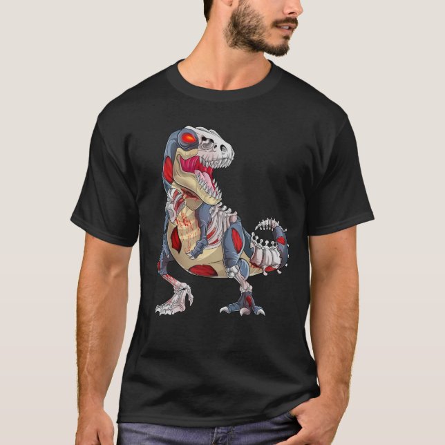 Zombie Saurus Halloween Zombie Skelett Dinosaurie T Shirt (Framsida)