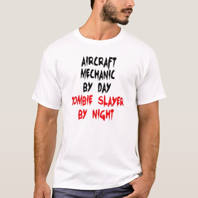 Zombie Sayer Aircraft Mechanic T Shirt (Framsida)