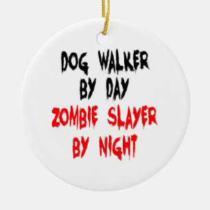 Zombie Sayer Dog Walker Julgransprydnad Keramik