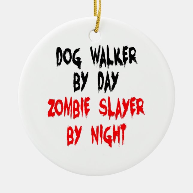 Zombie Sayer Dog Walker Julgransprydnad Keramik (Framsidan)