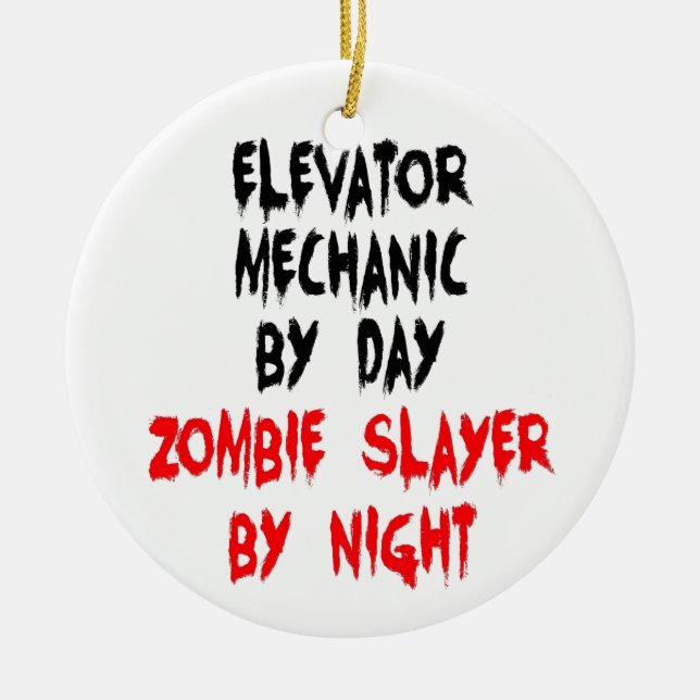 Zombie Sayer Elevator Mechanic Julgransprydnad Keramik (Framsidan)