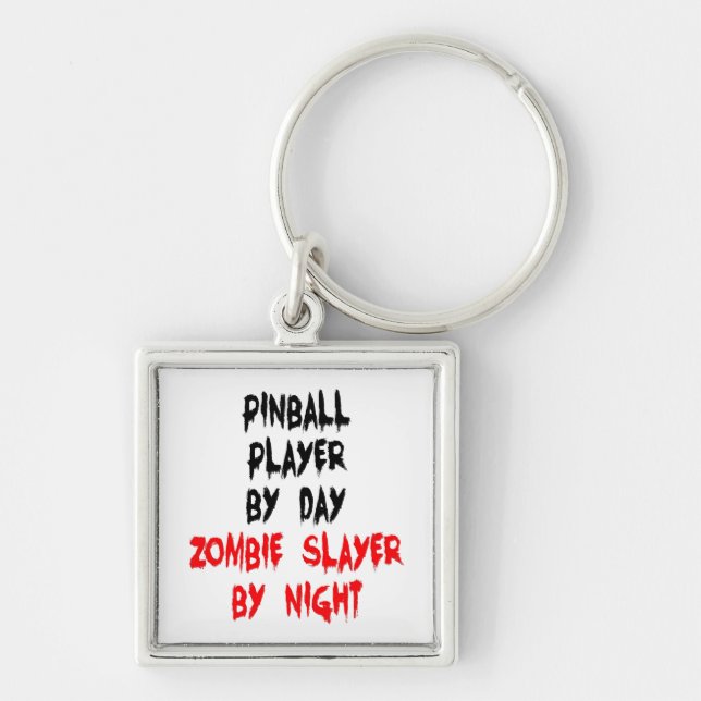 Zombie Sayer Pinball Player Fyrkantig Silverfärgad Nyckelring (Framsidan)
