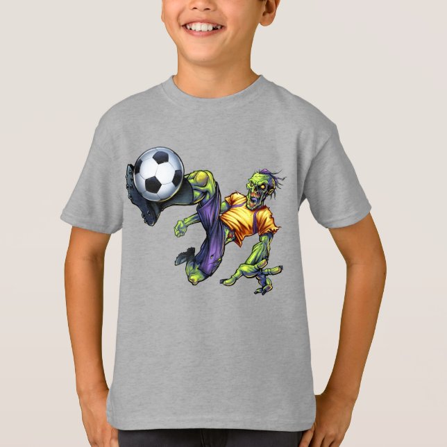 Zombie Scary Halloween Soccer Player Boy T Shirt (Framsida)
