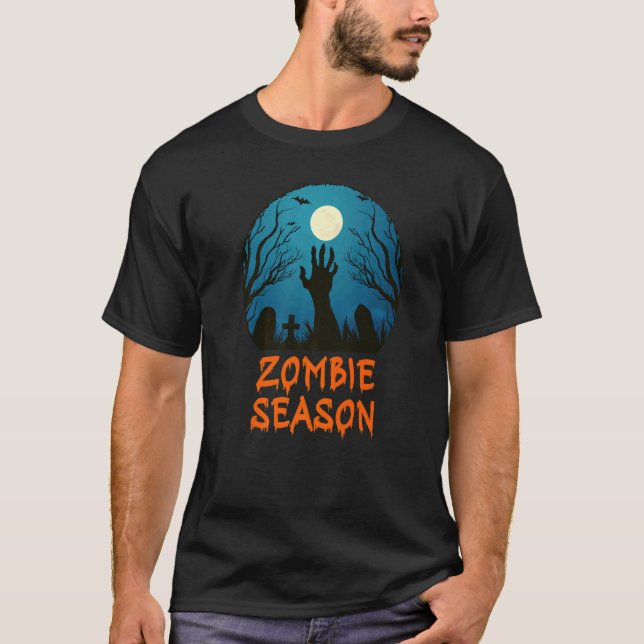Zombie Season Moonlit Graveyard Scary Kids Boys A T Shirt (Framsida)