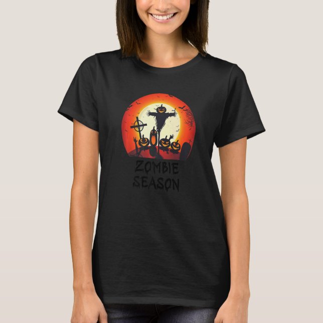 Zombie Season Moonlit Scary Graveyard Kids Boys A T Shirt (Framsida)