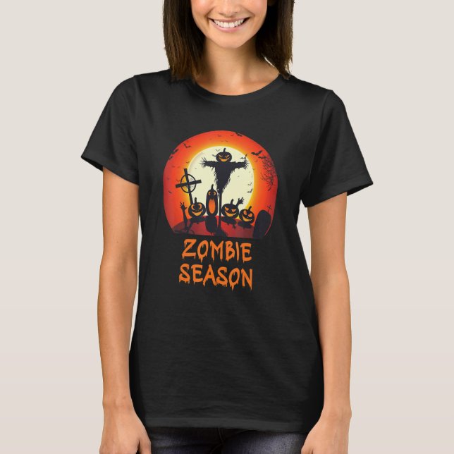 Zombie Season Moonlit Scary Graveyard Kids Boys A T Shirt (Framsida)