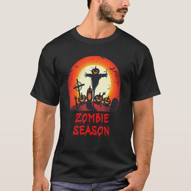 Zombie Season Moonlit Scary Graveyard   Kids Boys  T Shirt (Framsida)