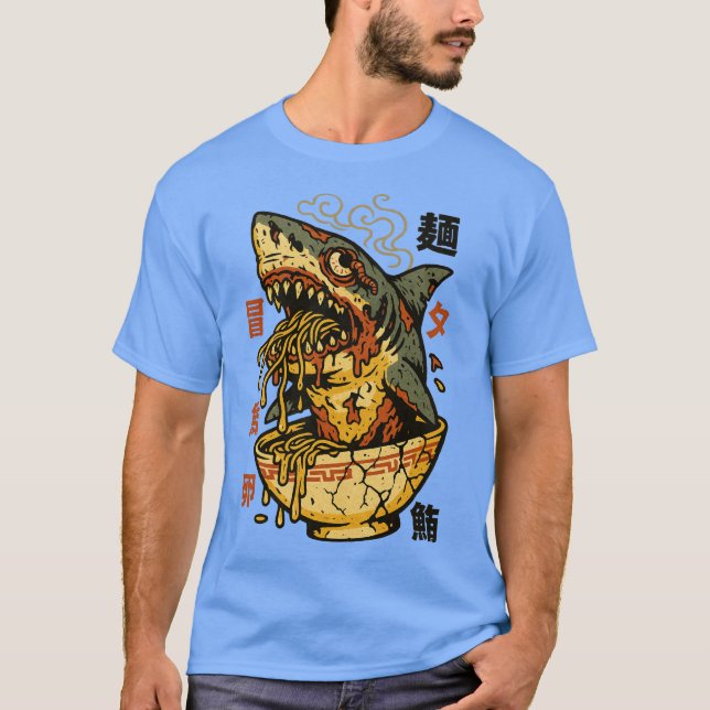 Zombie Shark Monster Ramen - Creepy Japansk Food T Shirt (Framsida)