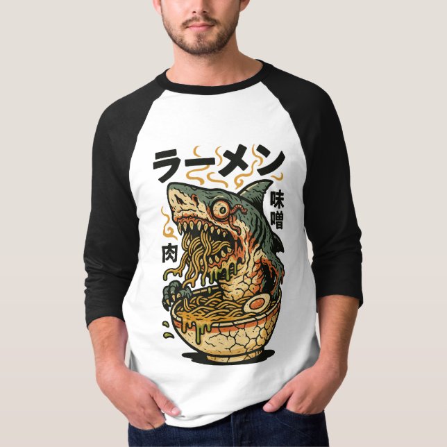 Zombie Shark Ramen - Creepy Horror Japanska Food A T Shirt (Framsida)