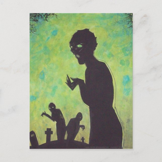 Zombie Silhouette Grönt mörk art horror vykort (Framsida)