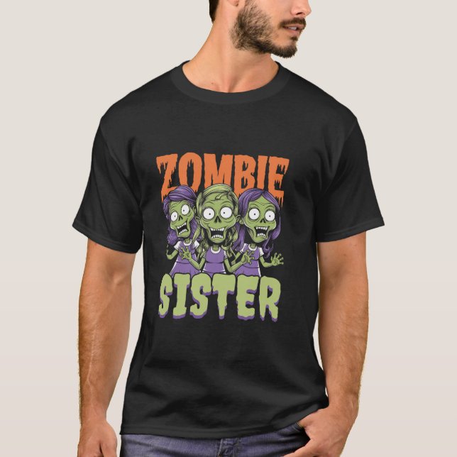 Zombie Sister Halloween-familjens matchningskostna T Shirt (Framsida)