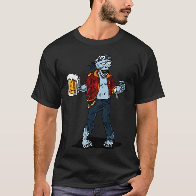 Zombie Sjörövare Öl Halloweenfest T Shirt (Framsida)
