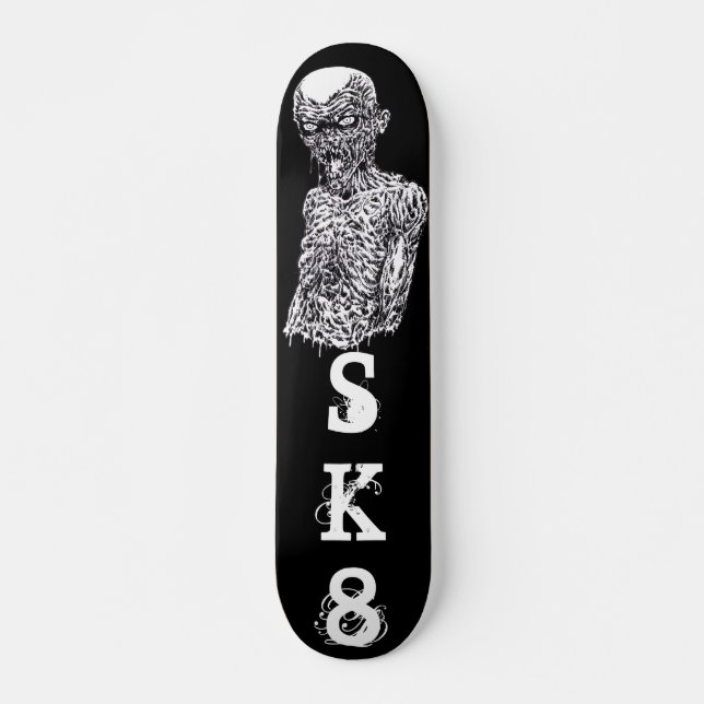 Zombie SK8 Black and White Art Art Mini Skateboard Bräda 18,5 Cm (Framsida)