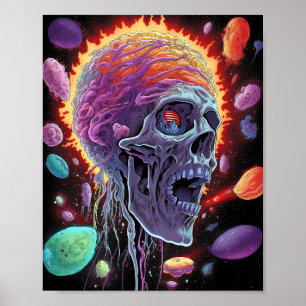 Zombie Skalle Varelse Sci-fi Skräck Konst Poster