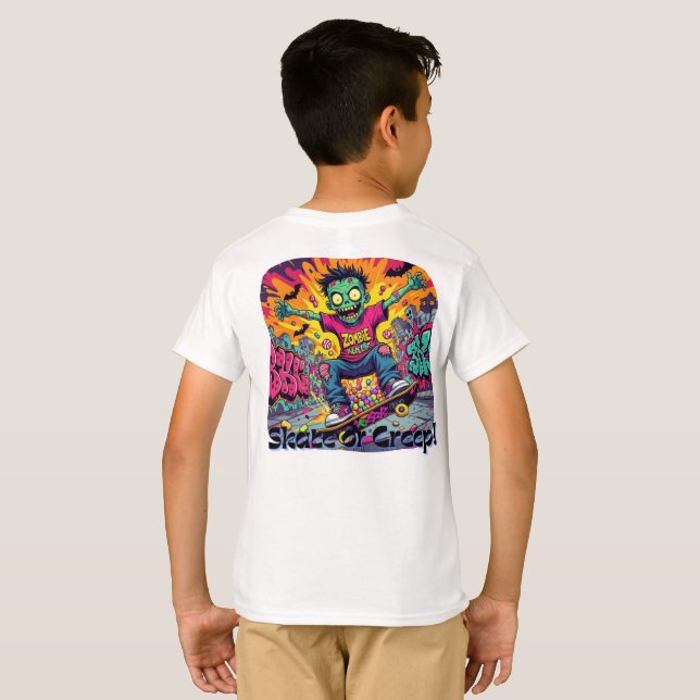 Zombie Skateboarder Halloween Kids T-Shirt - Coola (Hel baksida)