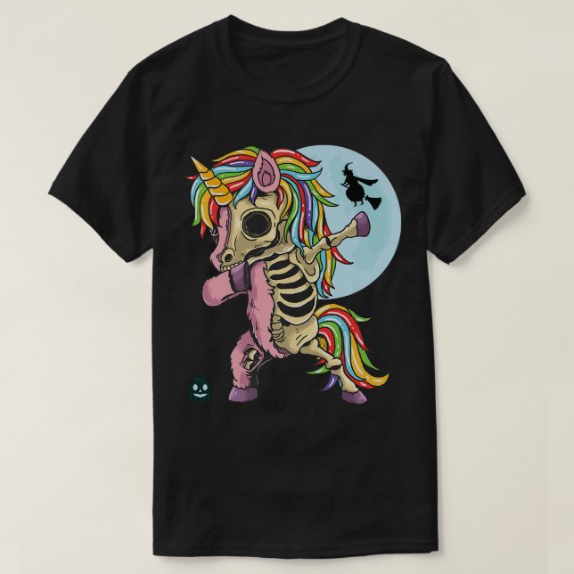 Zombie Skeleton Dabbing Unicorn Halloween T Shirt (Design framsida)