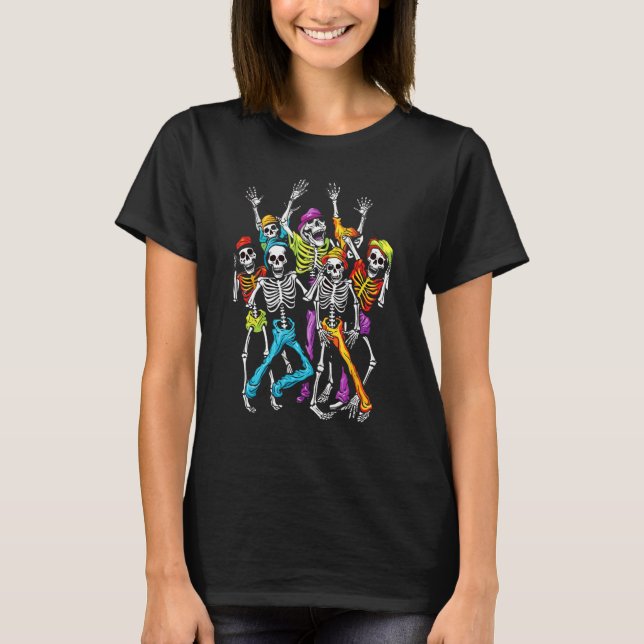 Zombie Skeleton Dancing Halloween T Shirt (Framsida)