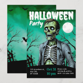 Zombie Skeleton Halloween Party Invite Adults Inbjudningar