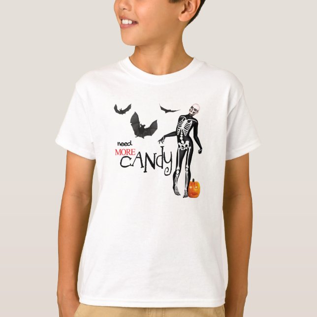 Zombie Skeleton och Fladdermus Halloween T-shirt (Framsida)