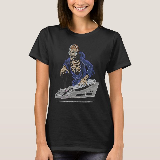 Zombie Skelett Halloween DJ T Shirt (Framsida)