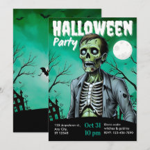 Zombie skelett Halloween-fest inbjudan vuxna