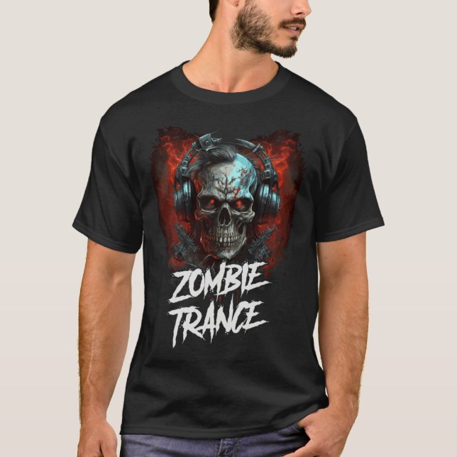 Zombie skelett techno discjockey t shirt (Framsida)