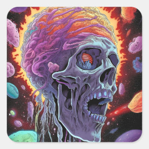 Zombie Skull Creature Sci-fi Horror Art Fyrkantigt Klistermärke
