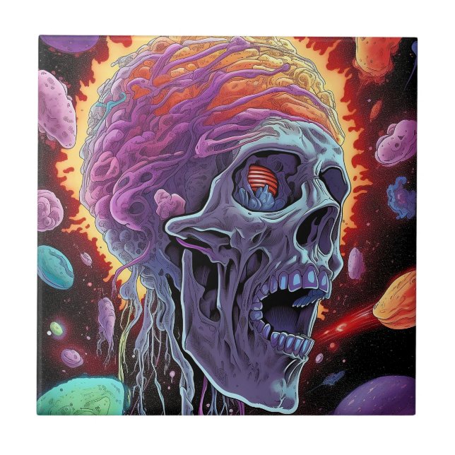Zombie Skull Creature Sci-fi Horror Art Kakelplatta (Framsidan)
