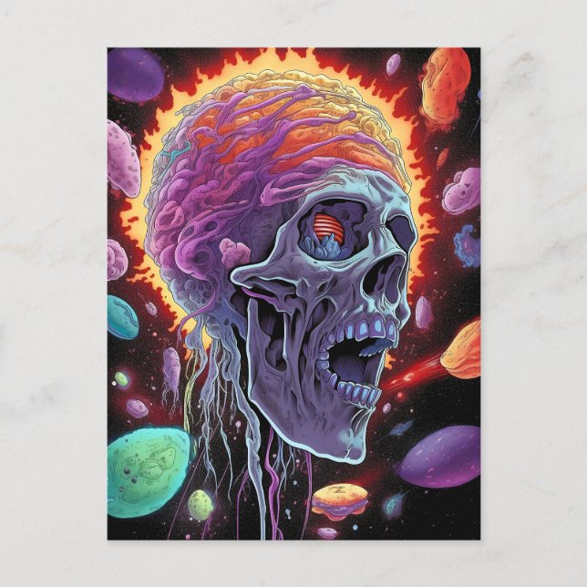 Zombie Skull Creature Sci-fi Horror Art Vykort (Framsida)