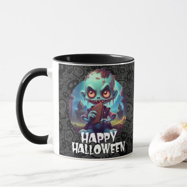 Zombie som äter choklad Gott Halloween Mugg (Med munk)
