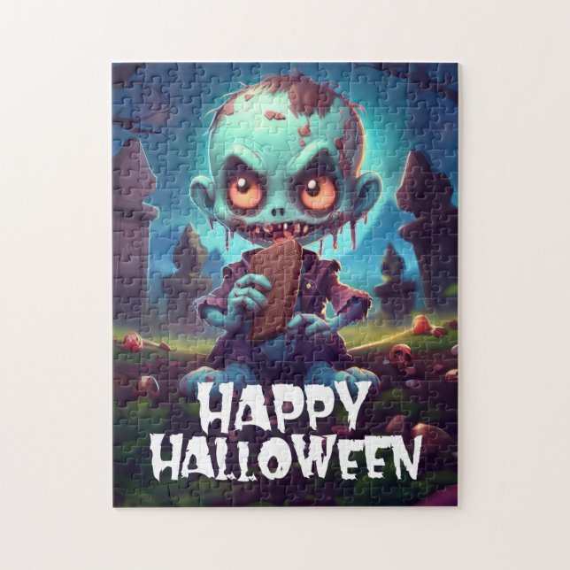 Zombie som äter choklad Gott Halloween Pussel (Vertikal)